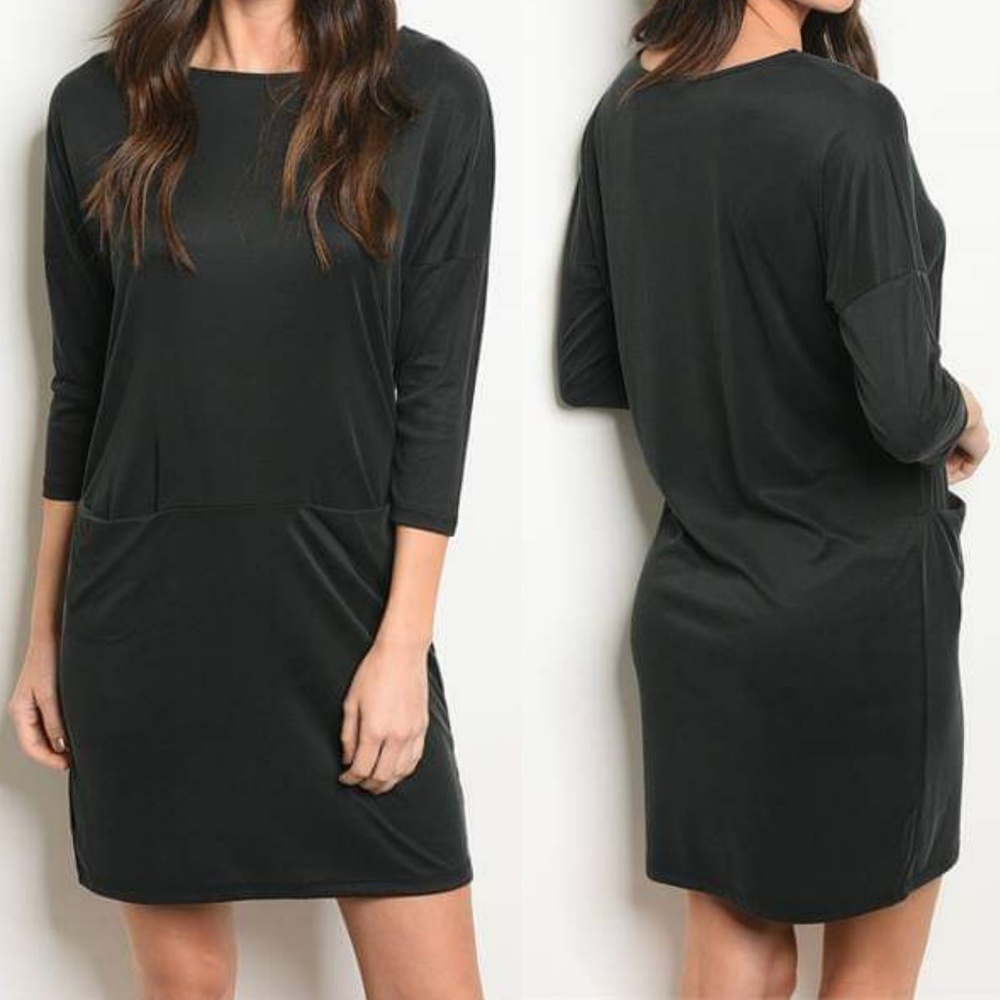 Adoration Super Soft Pocketed Tunic Dress Charcoal